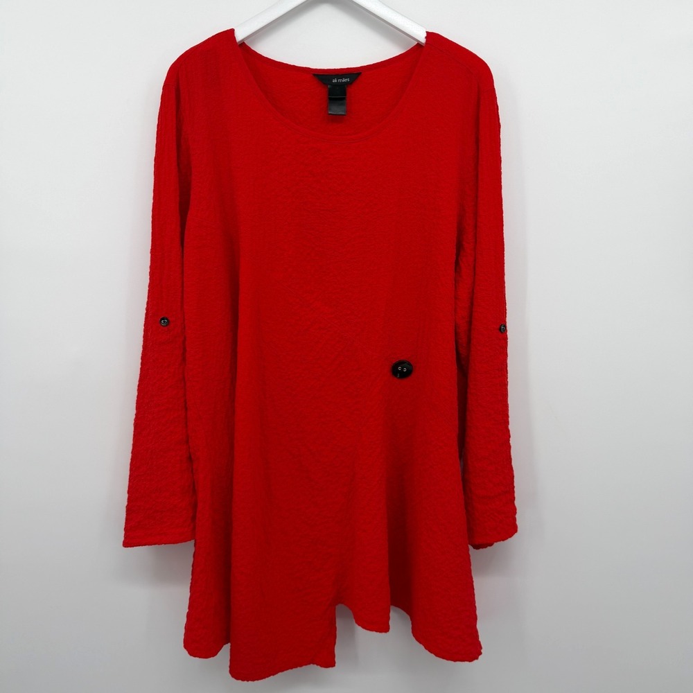 Ali Miles Tunic Top Shirt Size 2X Crinkle Stretch Roll Tab Sleeve Lagenlook Boho